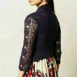 Anthropologie Knitted & Knotted Fallbrook Cardigan Sweater Navy Blue Lace